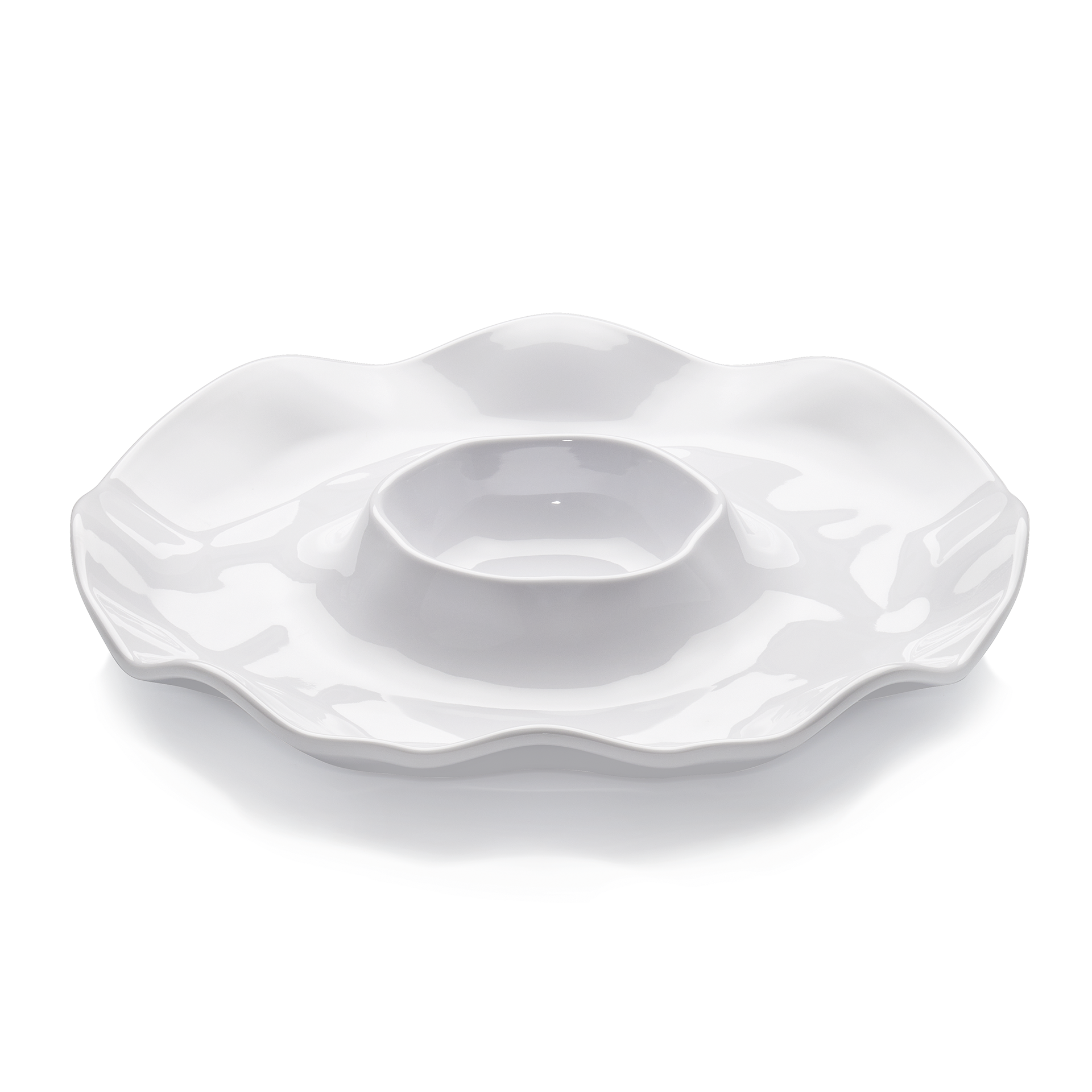 "Q Squared" Ruffle Round Chip & Dip Platte, Ø 40,6 cm, weiß, Melamin