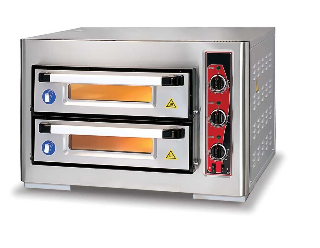 ECCO Pizzaofen, 2 Backkammern für je 4 Bleche Ø 250 mm, Schamottsteinboden, ohne analoge Temperatura
