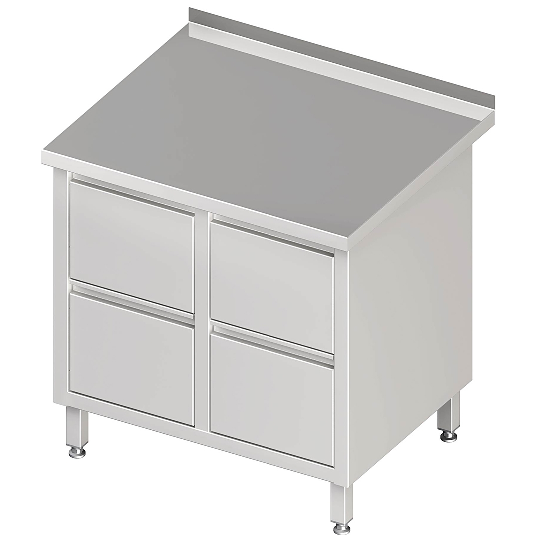 Schubladenschrank mit 2 x 2 Schubladen, mit Aufkantung, Edelstahl rostfrei, Tiefe 600mm