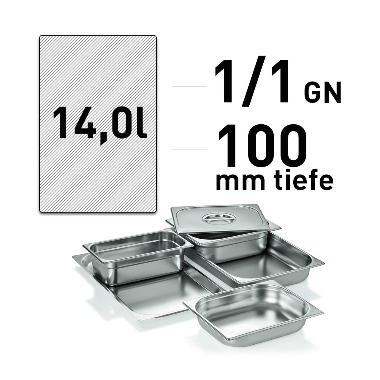 GN Behälter - Edelstahl - GN 1/1 - 100 mm - ECO Line