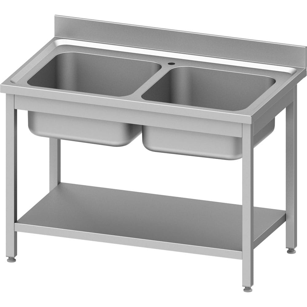 Spültisch ECO mit zwei Becken, Grundboden und Aufkantung 700mm Tiefe