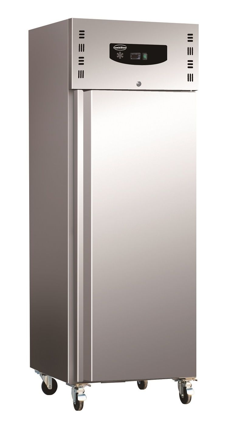 Gewerbe-Tiefkühlschrank, 600 Liter, -10 bis -20 °C, Edelstahl, abschließbar, rollbar, statische Kühl