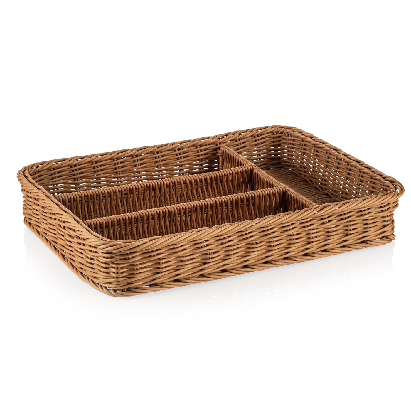 Besteckkorb, unterteilt, Edelstahlrahmen, spülmaschinenfest, BPA-frei, 400 x 300 x 65 mm, braun
