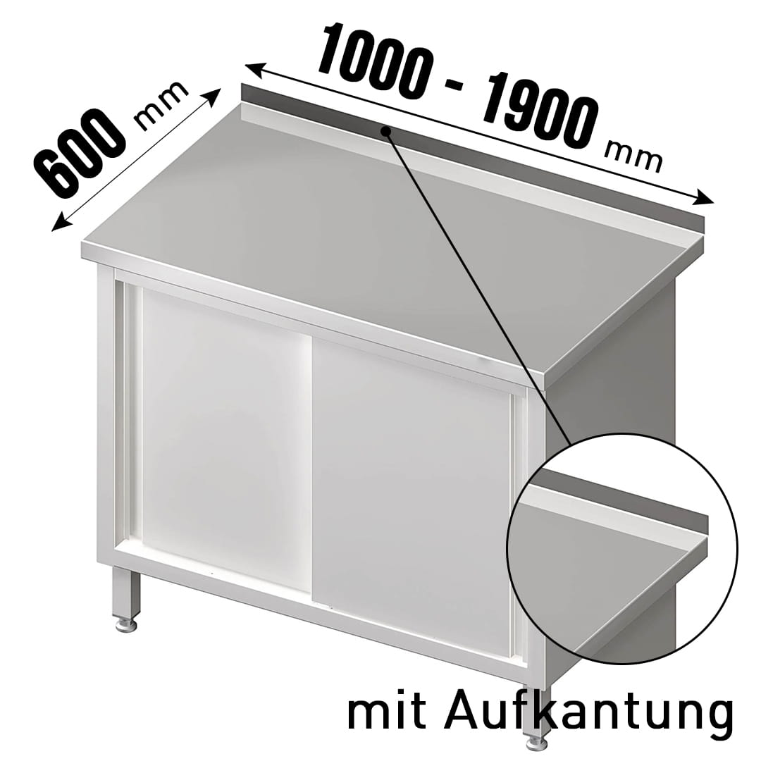 Arbeitsschrank, Schiebetüren, Aufkantung, Einlegeboden, Tiefe 600mm