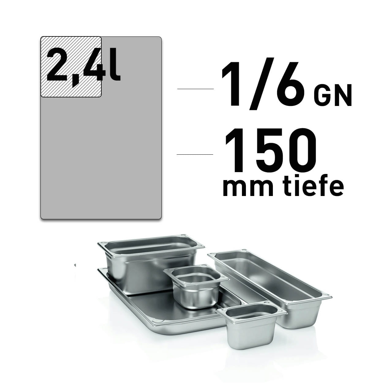 GN Behälter - Edelstahl - GN 1/6 - 150 mm - randverstärkt