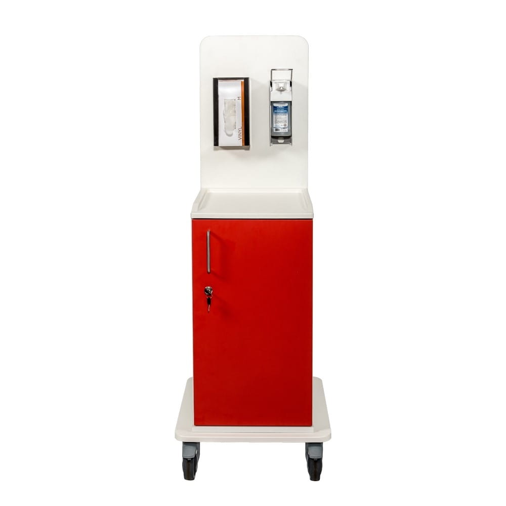 Hygienewagen mit Handschuhboxhalterung & Armhebelspender für 500 ml Flaschen