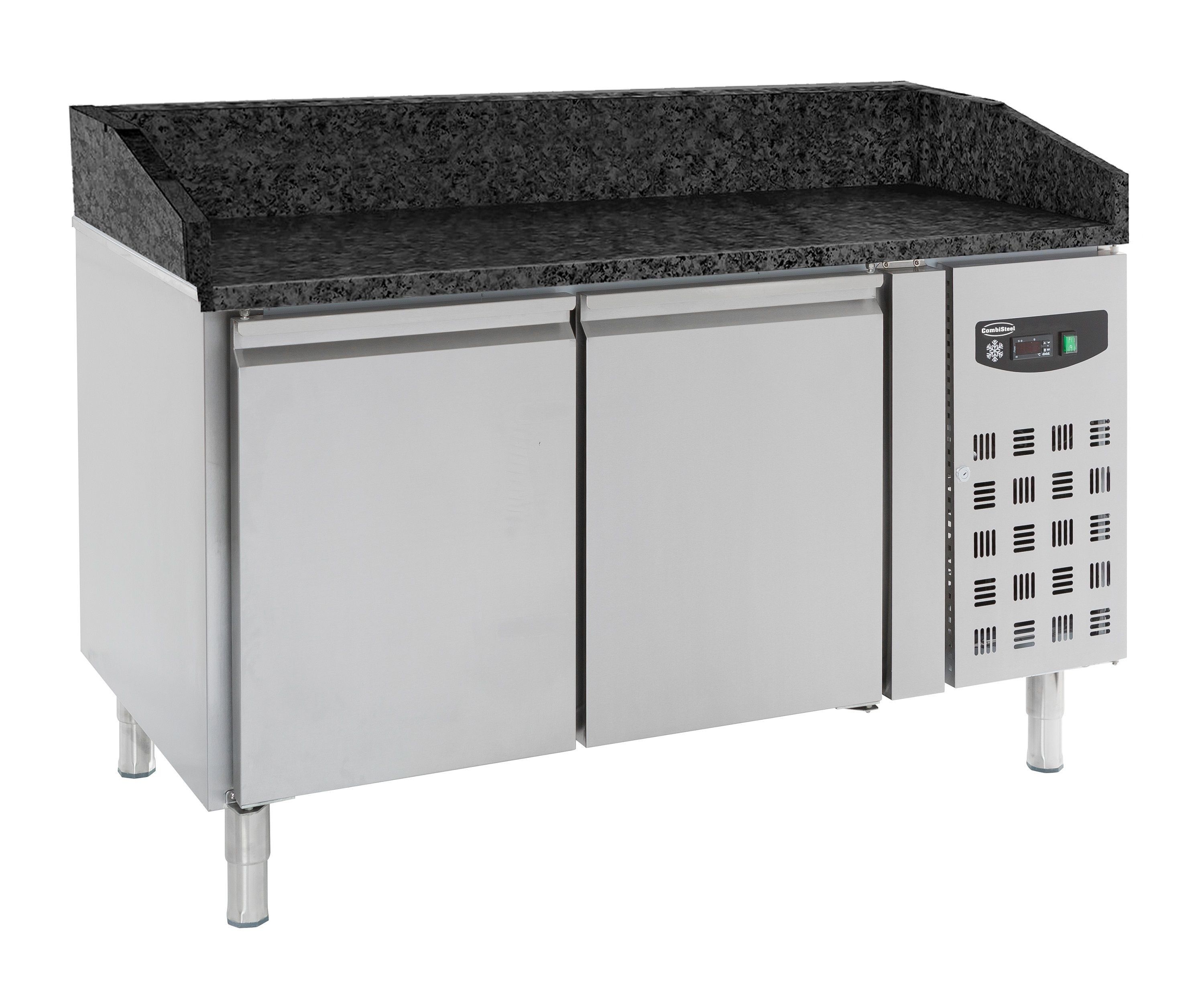 Pizzakühltisch, +2 bis +8 °C,  2 Türen, 390 Liter, schwarze Granitplatte