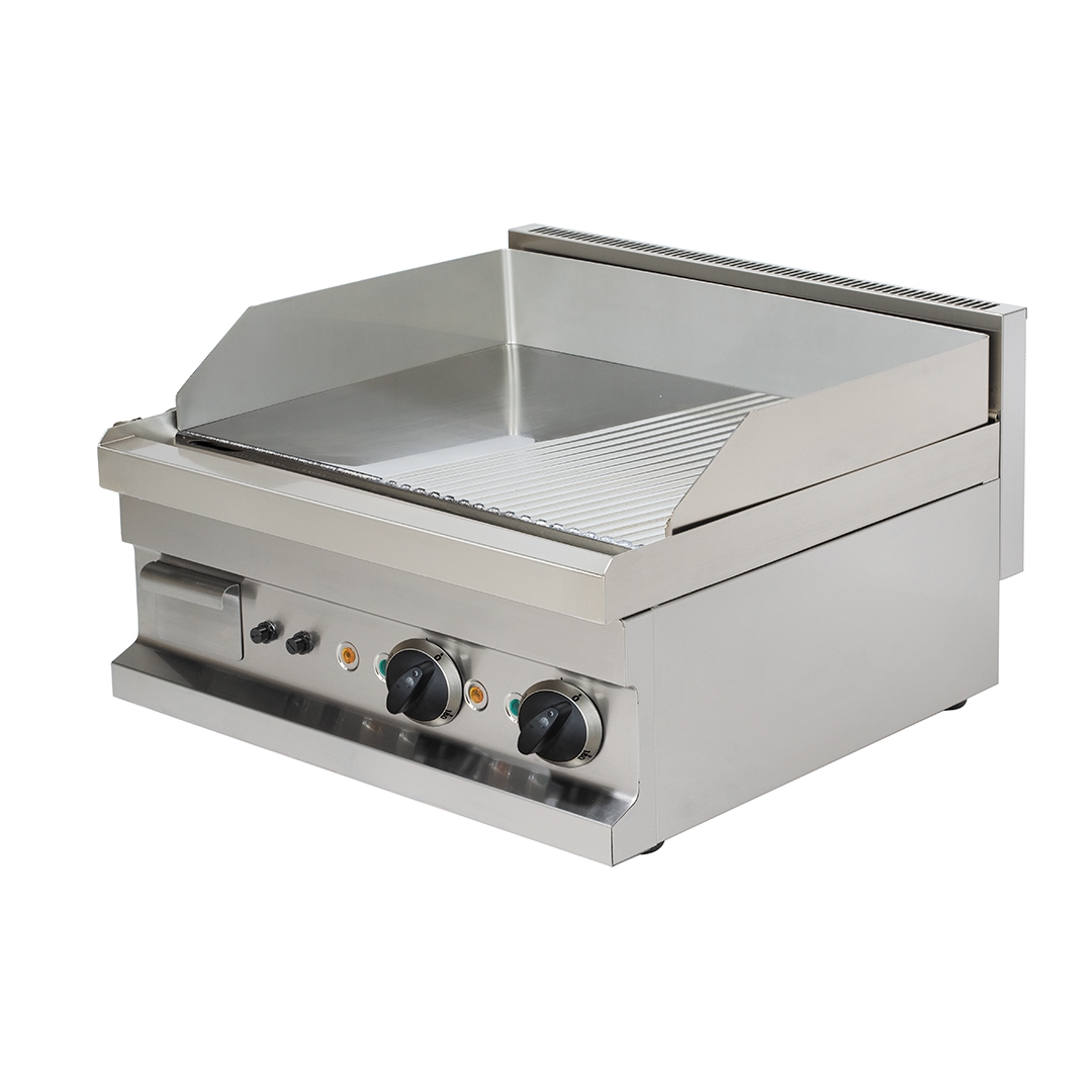 Elektro-Bratplatte (1/2 glatt - 1/2 geriffelt), hartverchromt, Geräteoberteil - SOLOTEC 600