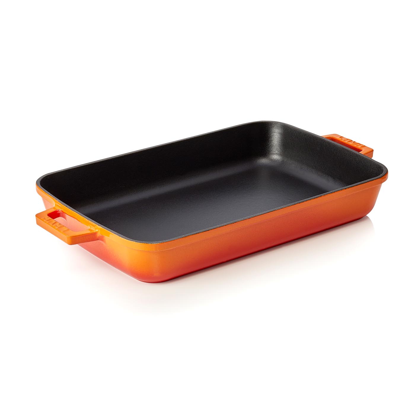 Bräter EisenStil, rechteckig, emailliert, angegossene Griffe, orange