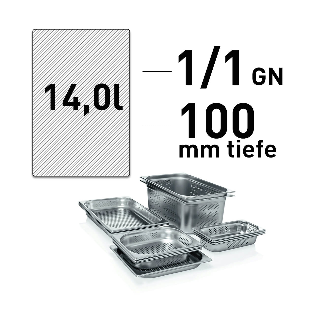GN-Behälter, Edelstahl, Boden & Seiten gelocht, GN 1/1, 100 mm