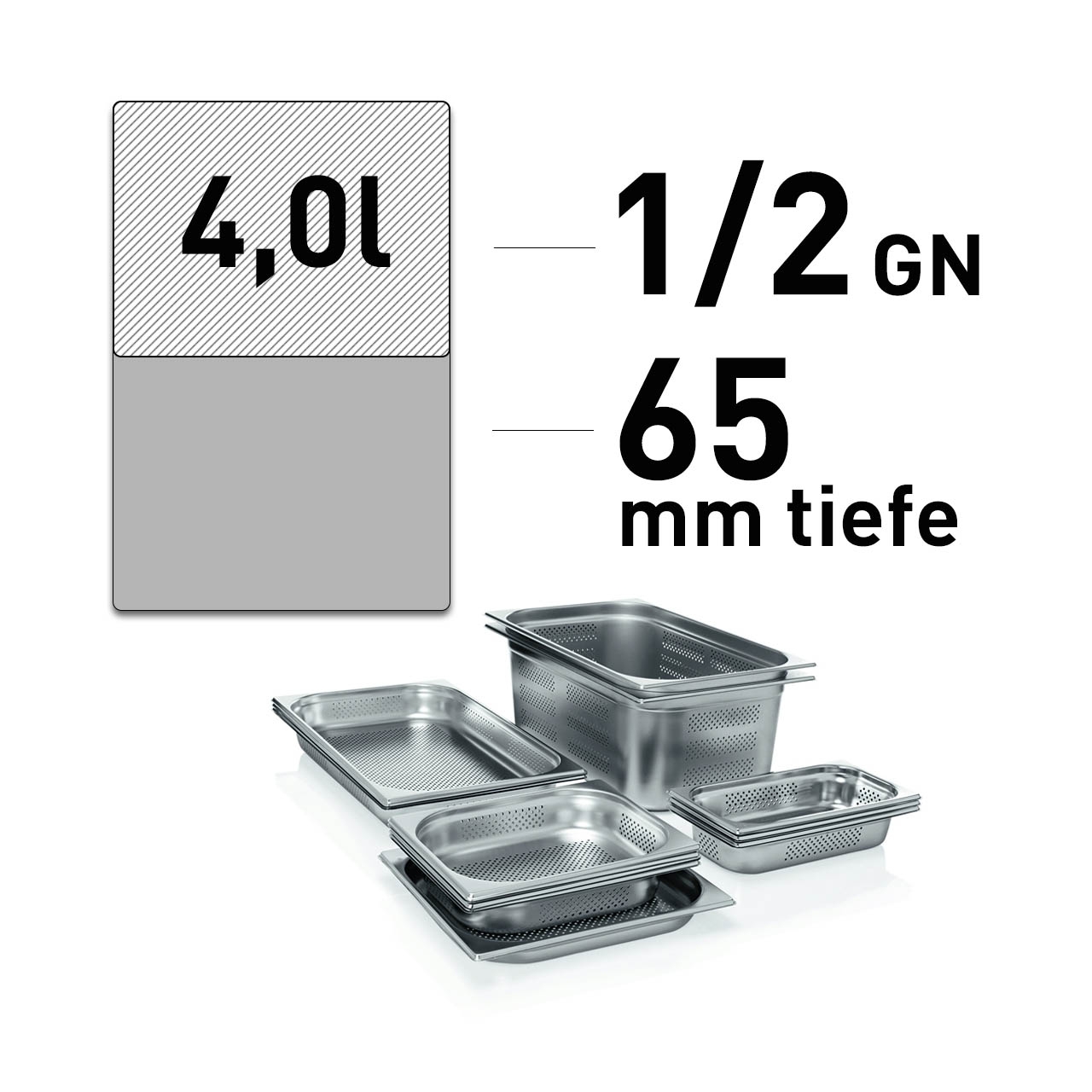 GN-Behälter, Edelstahl, Boden & Seiten gelocht, 1/2, 65mm