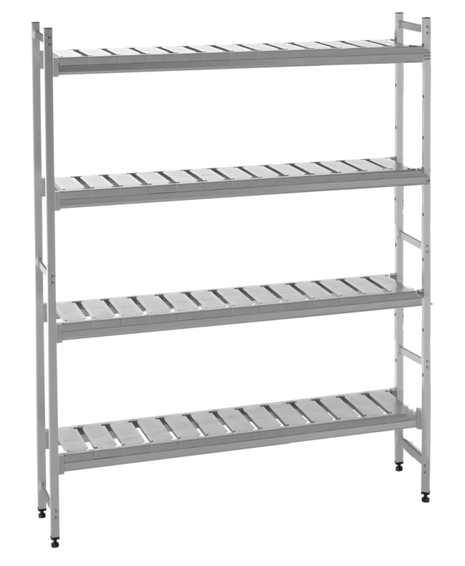 Regaleinrichtung für Kühl- & Tiefkühlzellen, eloxiertes Aluminium, PVC,  4 Böden