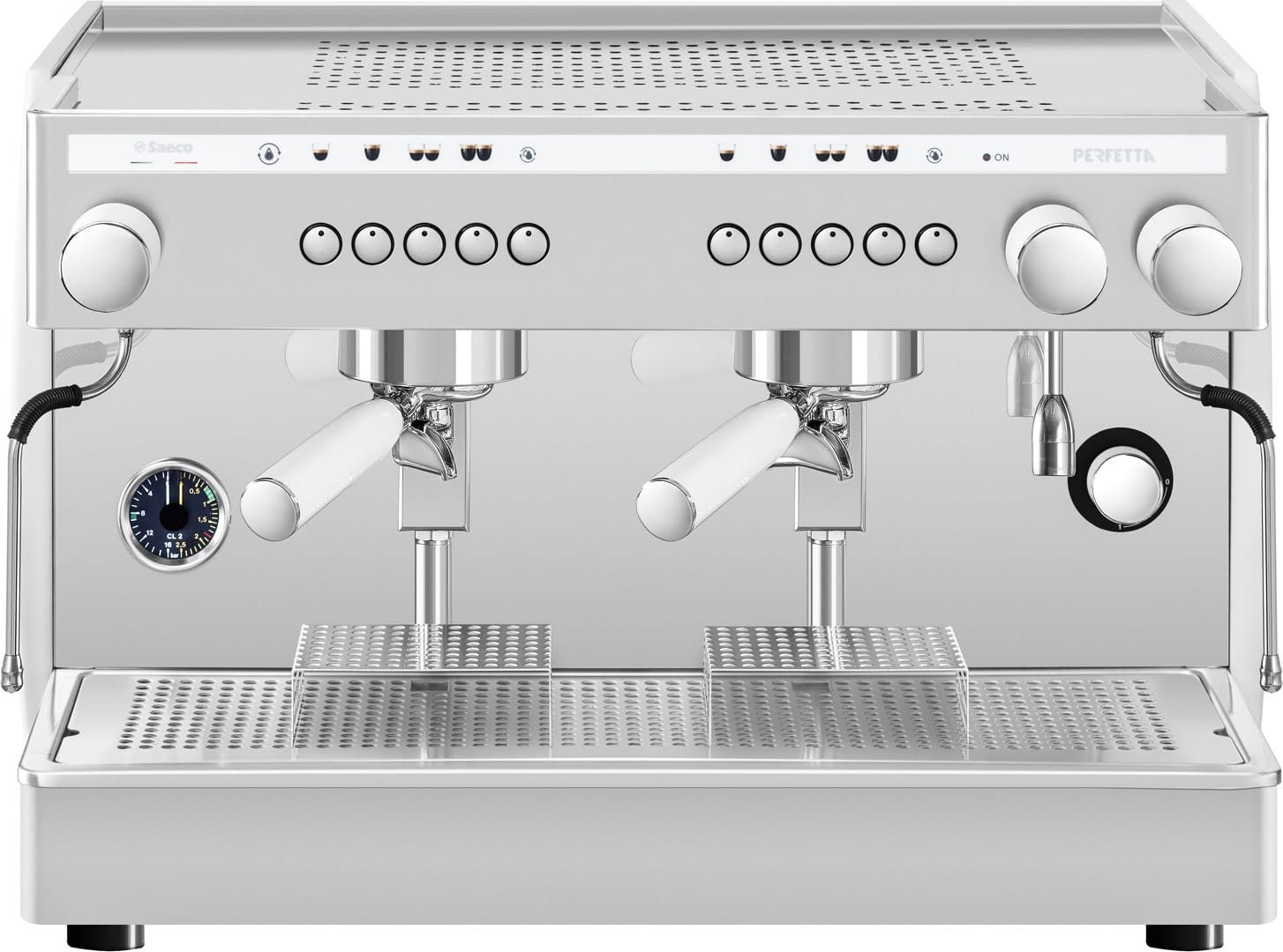 Siebträgermaschine, 2-Gruppig, weiß, Manometer, Festwasseranschluss