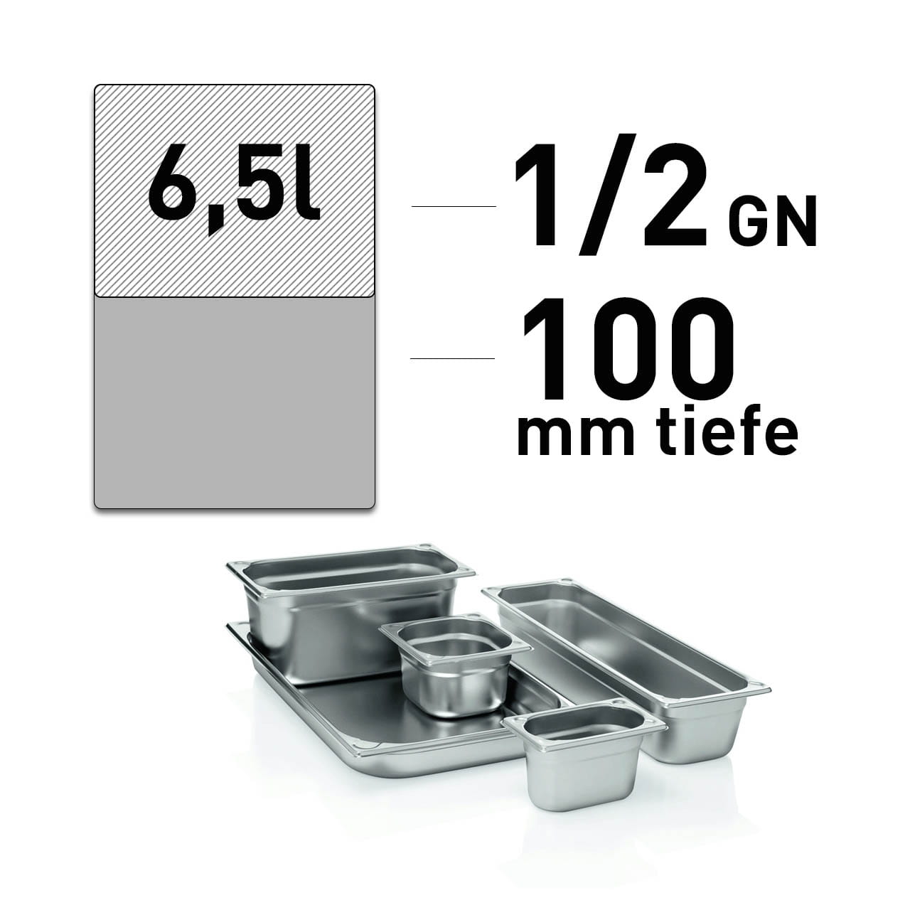 GN Behälter - Edelstahl - GN 1/2 - 100 mm - randverstärkt