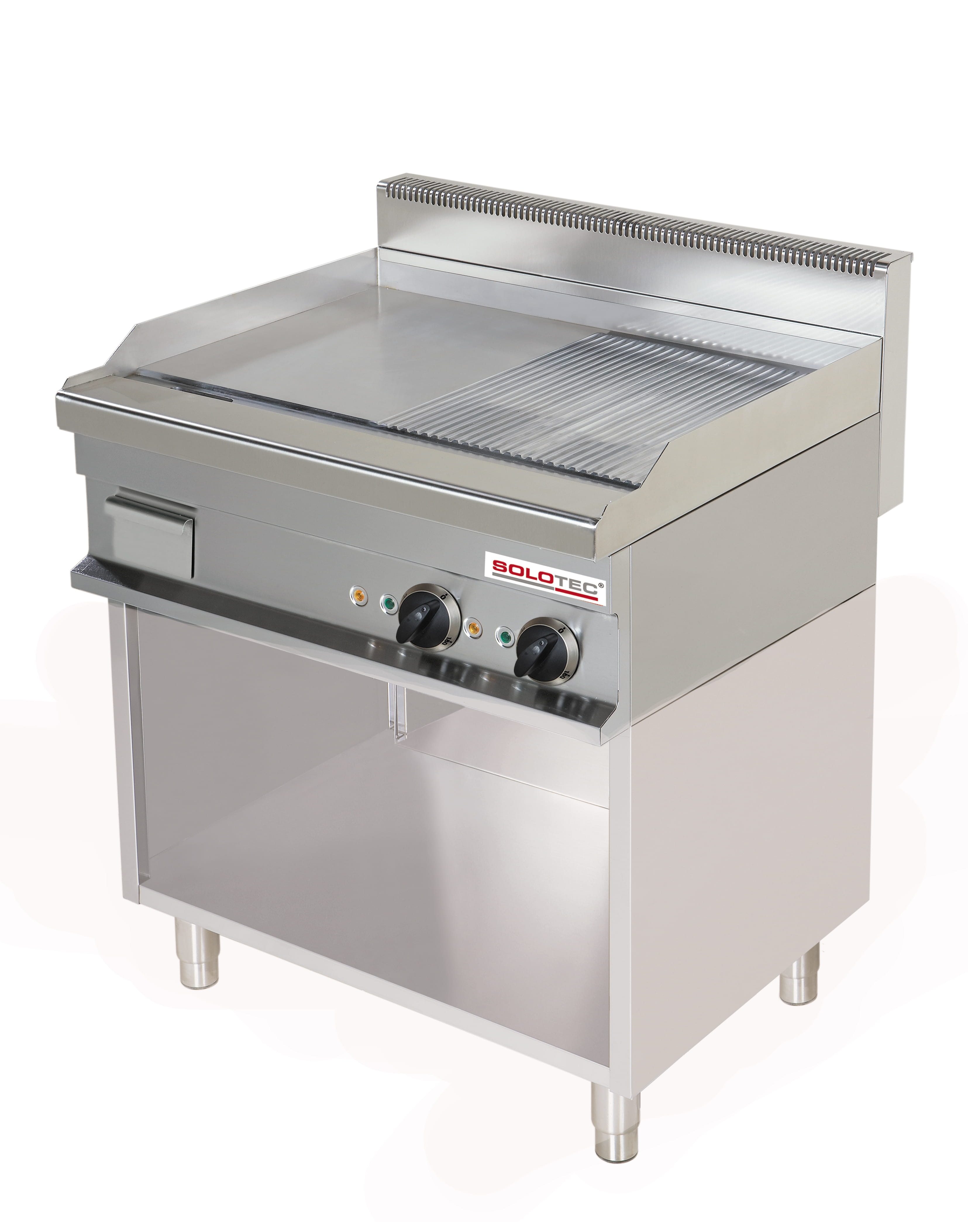 Gas-Griddleplatte, hartverchromt, ½ glatt - ½ geriffelt, Geräteoberteil - SOLOTEC 700
