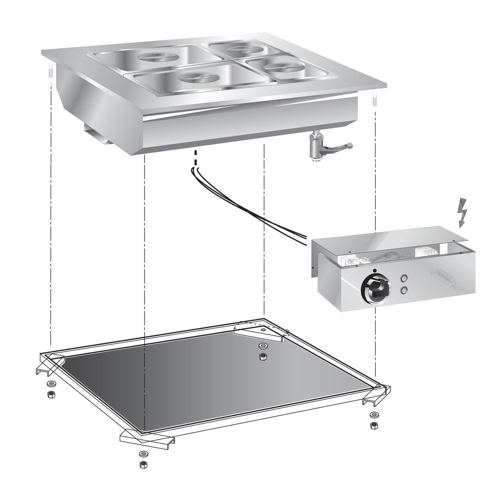 Stock Elektro- Einbau- Bain Marie GN1/1 +2 x GN1/4