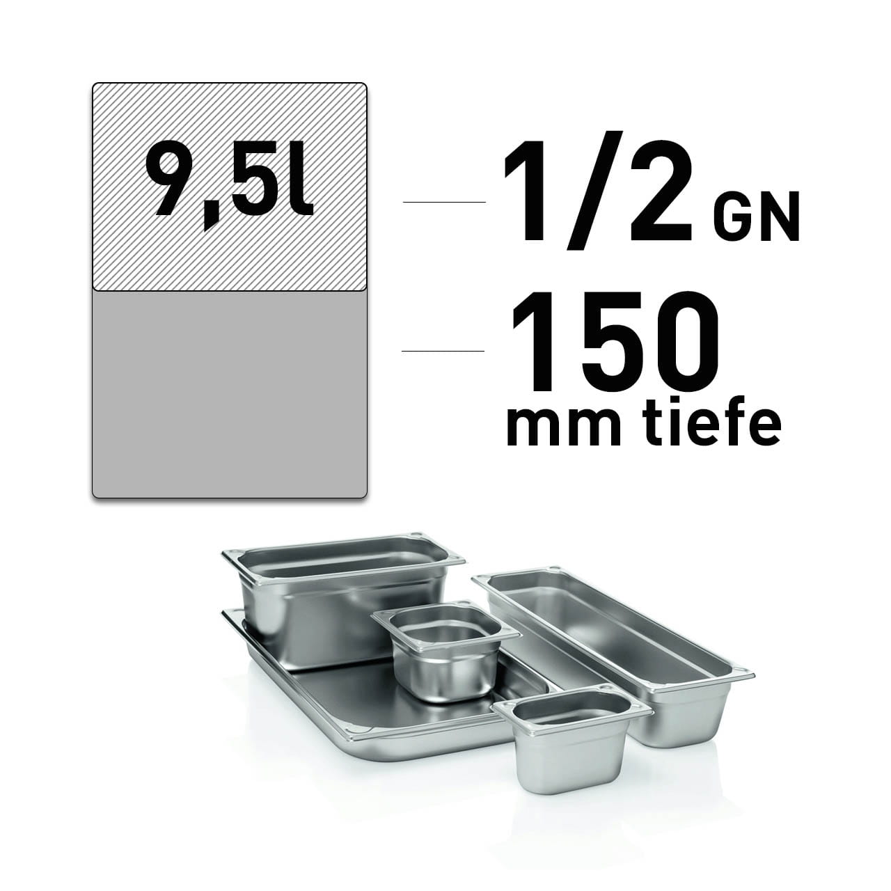 GN Behälter - Edelstahl - GN 1/2 - 150 mm - randverstärkt