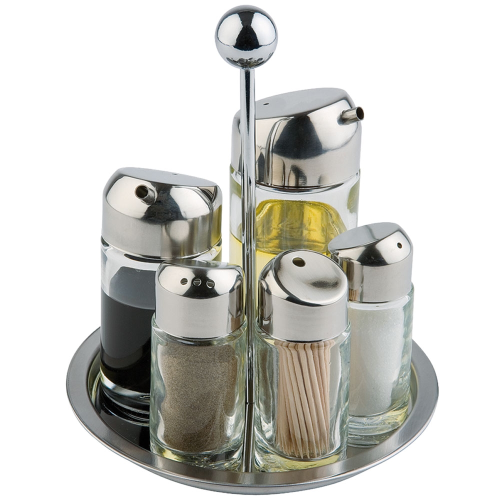 Menage, 5-teilig, Salz/Pfeffer/Essig/Öl/Zahnstocher