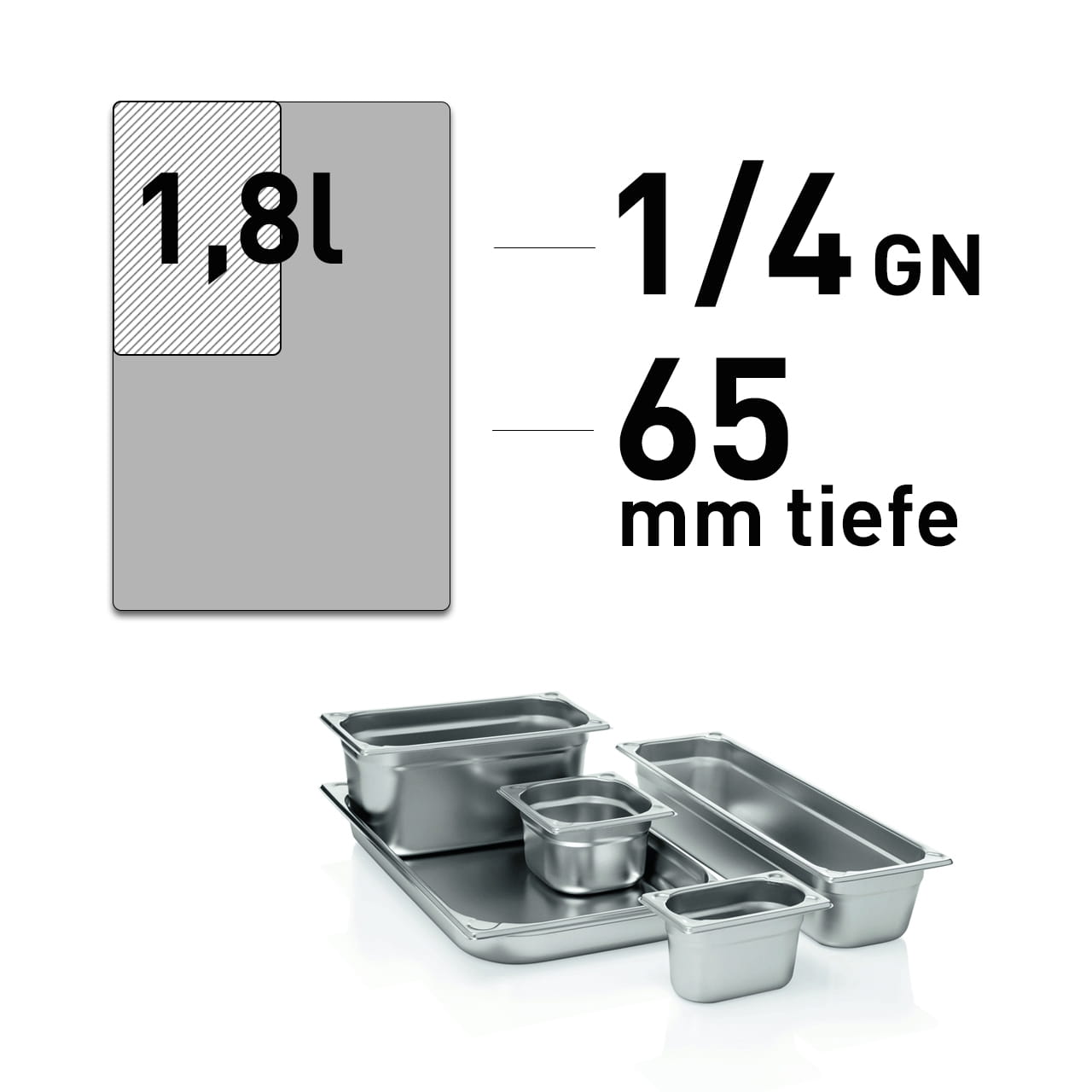 GN Behälter - Edelstahl - GN 1/4 - 65 mm - randverstärkt