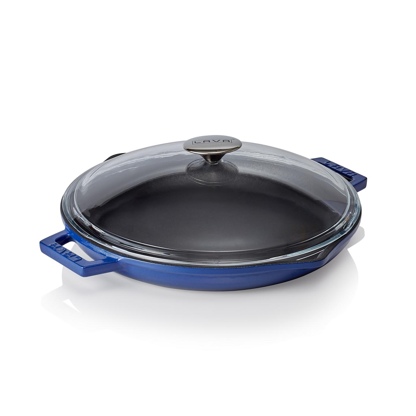 Bratpfanne EisenStil, rund, Ø 315 mm, emailliert, blau, Deckel, 2 angegossene Griffe
