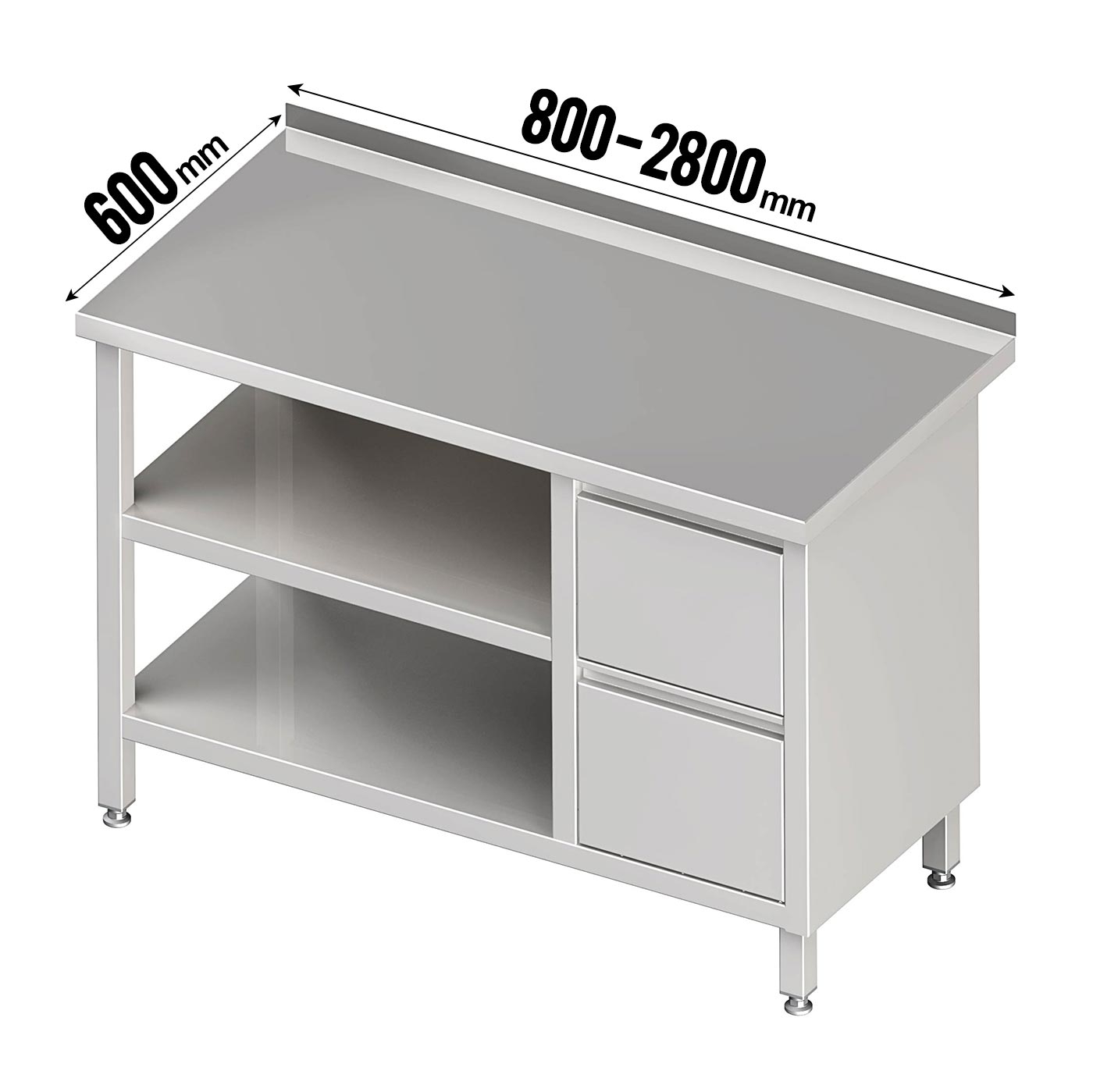 Arbeitstisch, mit Aufkantung, mit Grundboden, mit Zwischenboden, mit 2er Schubladenblock rechts, Tie