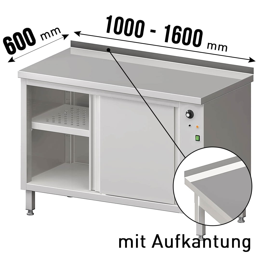 Kompakter Wärmeschrank mit 600mm Tiefe, Schiebetüren und gelochtem, verstellbarem Einlegeboden