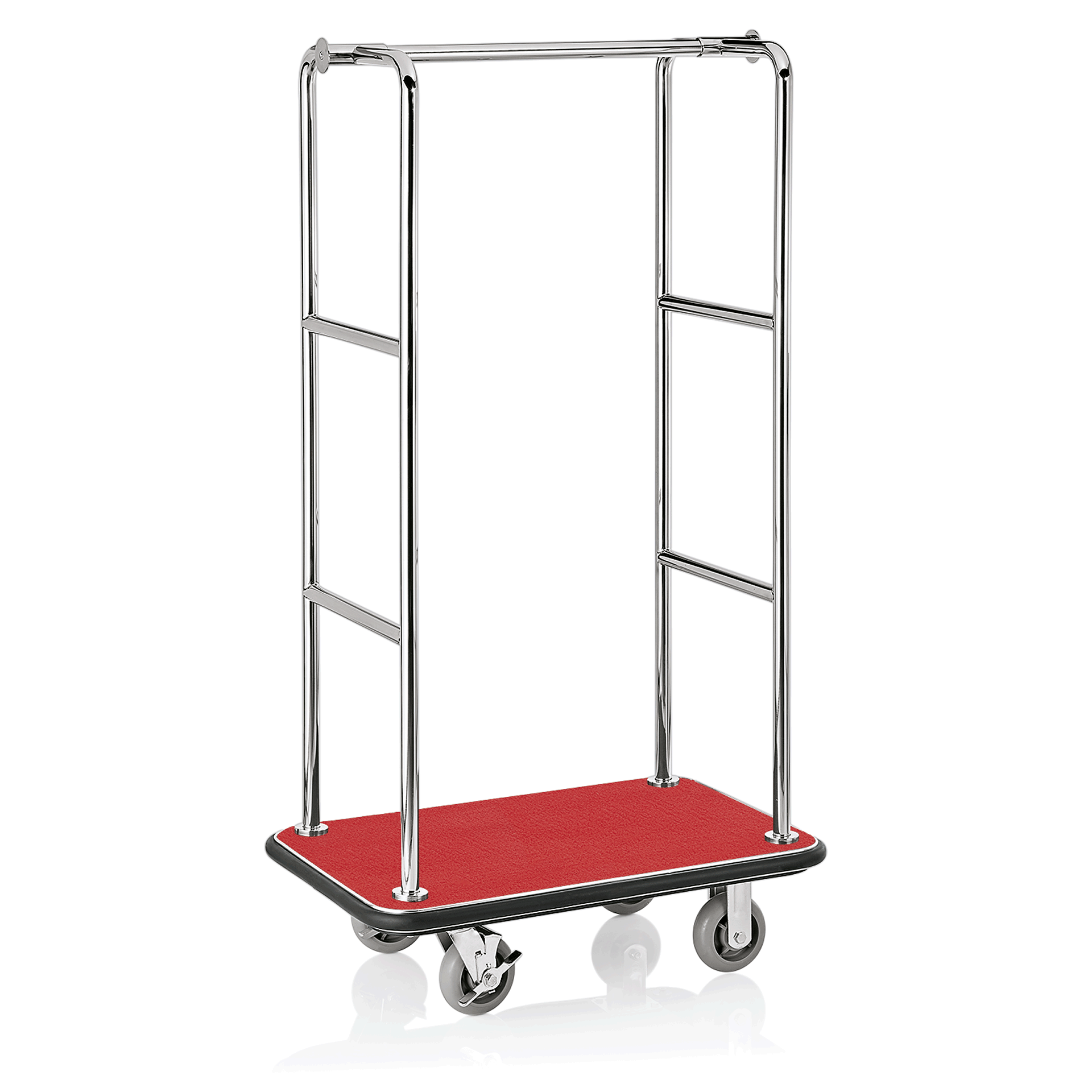 Gepäckwagen - 35 kg - Edelstahl - 2 schwenkbare Rollen Ø 15 cm mit Feststeller und 2 Bockrollen, Roh