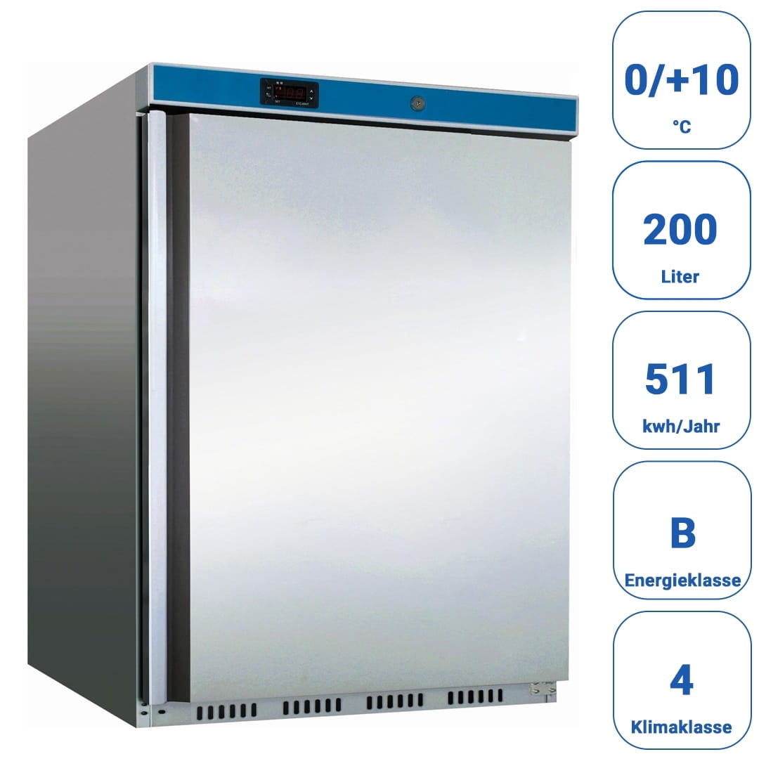 Kühlschrank, Edelstahl, 130 Liter, Umluftkühlung
