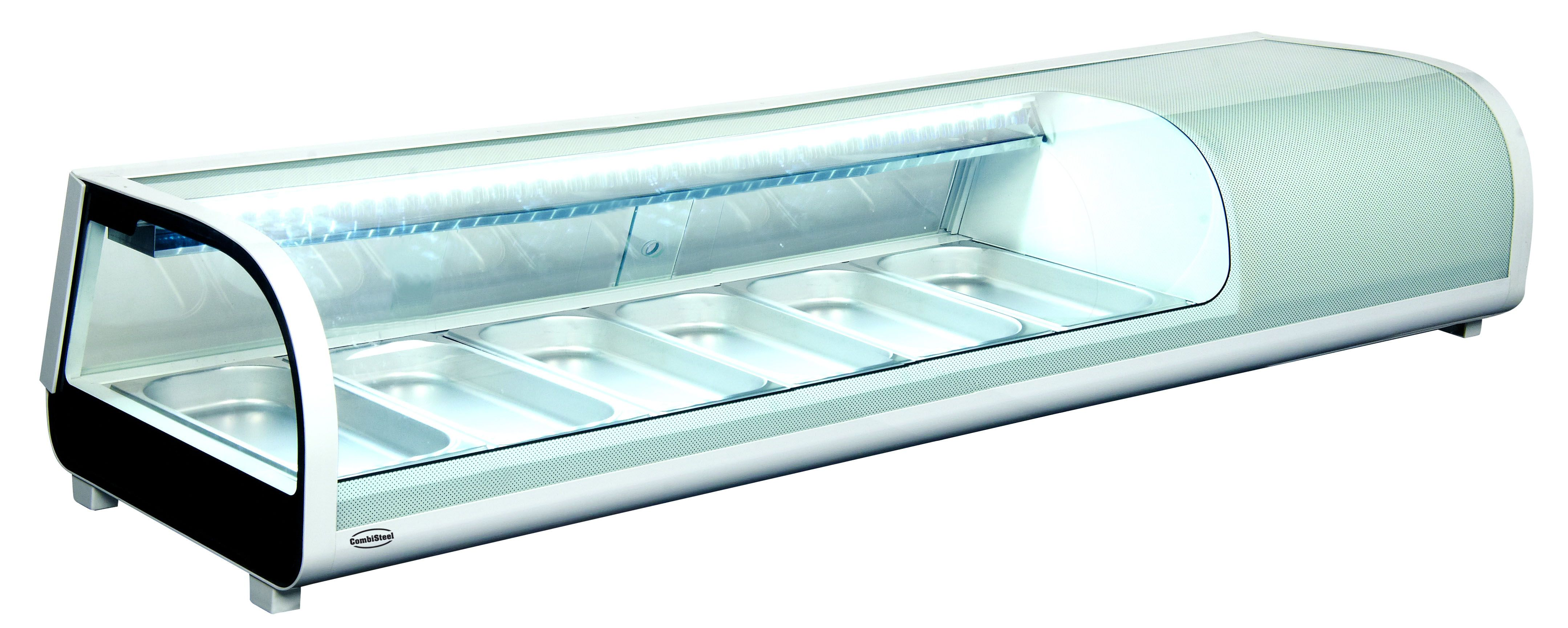 Sushi-Vitrine, 0 bis 12 °C, Nutzinhalt 5 x 1/3 GN, 62 Liter, statische Kühlung