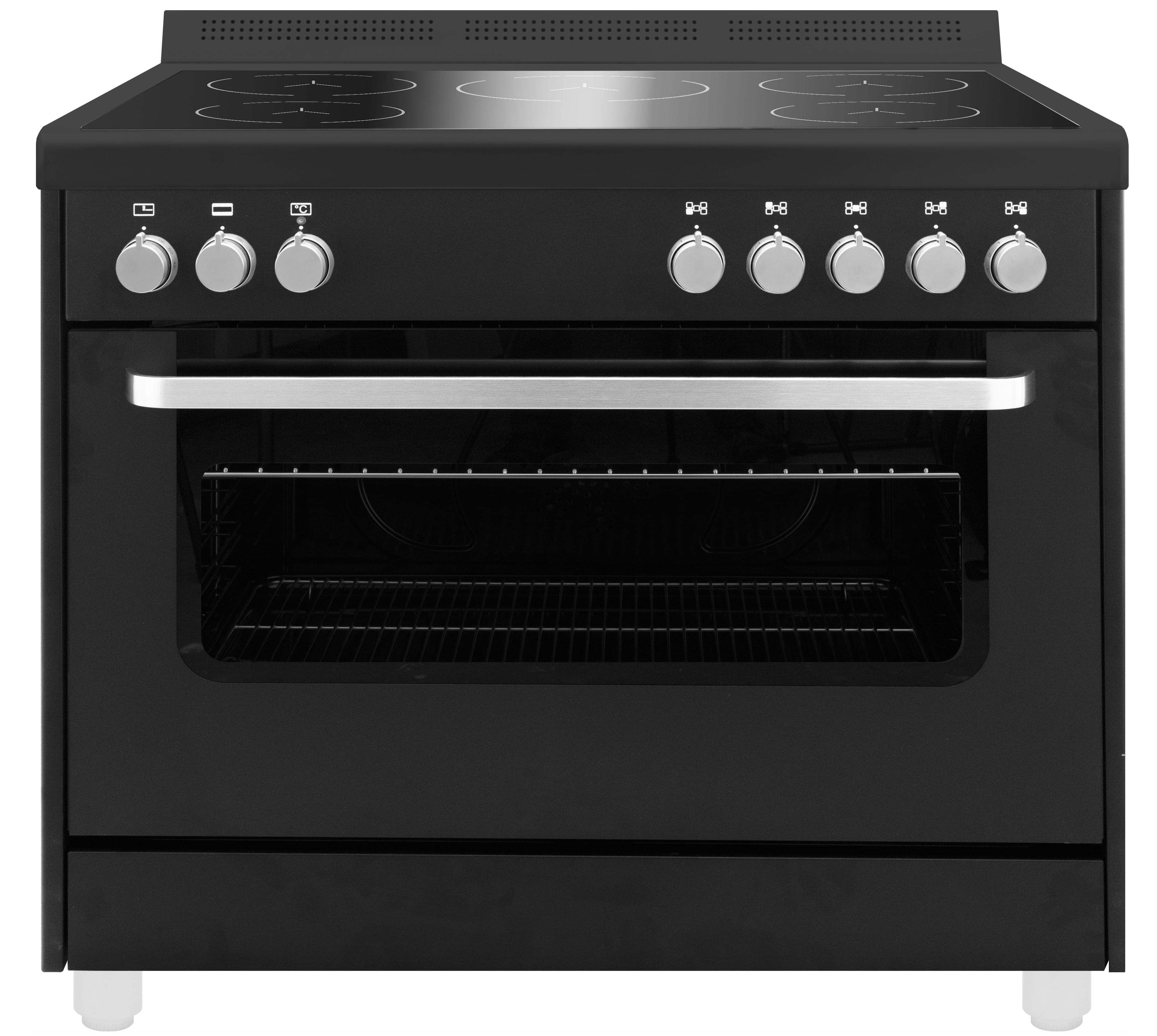 Induktionsherd mit Backofen, 5 Kochstellen, schwarz, semiprofessionell