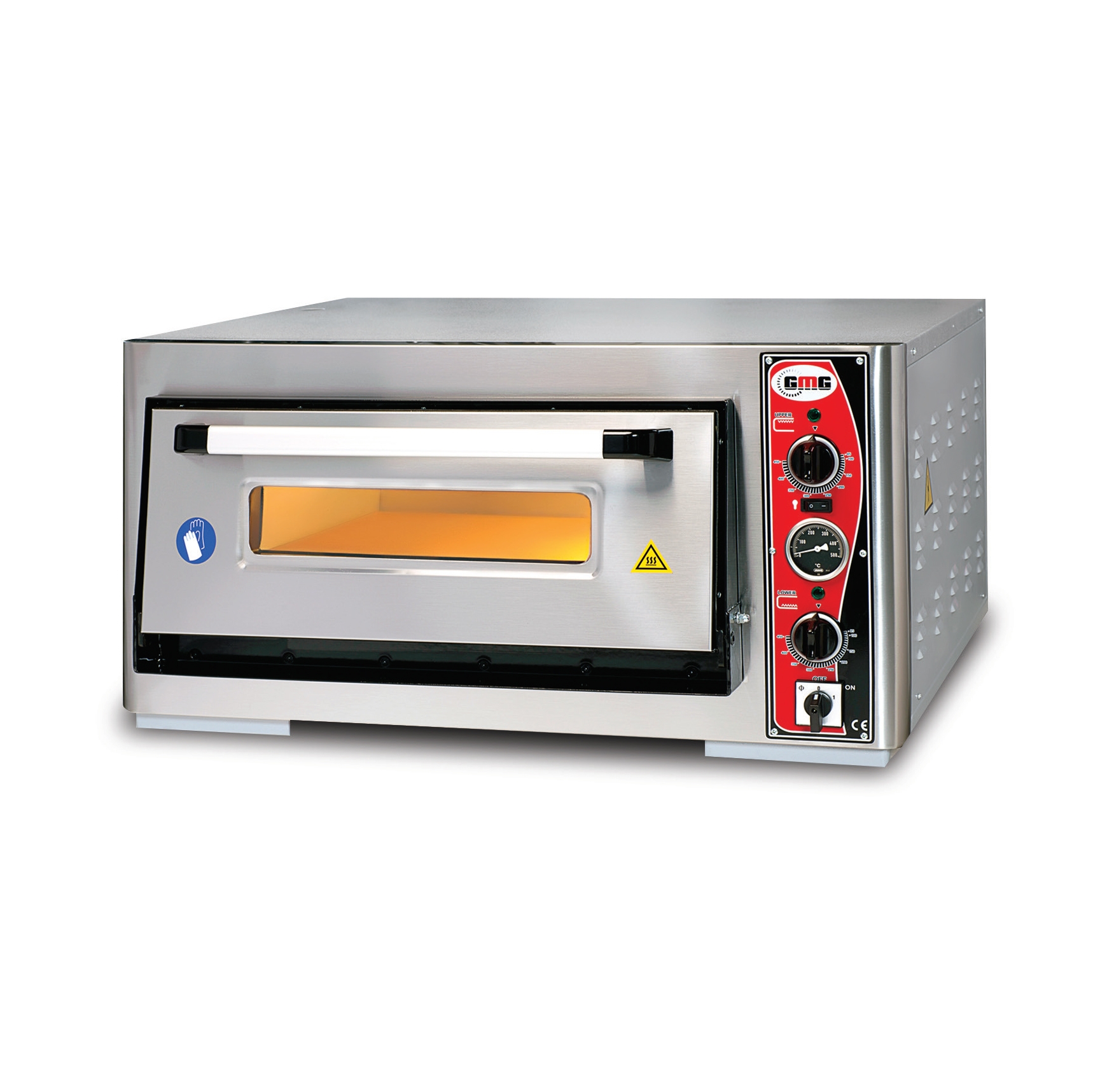 ECCO Pizzaofen, 1 Backkammer für 4 Bleche Ø 340 mm, Schamottsteinboden, analoge Temperaturanzeige
