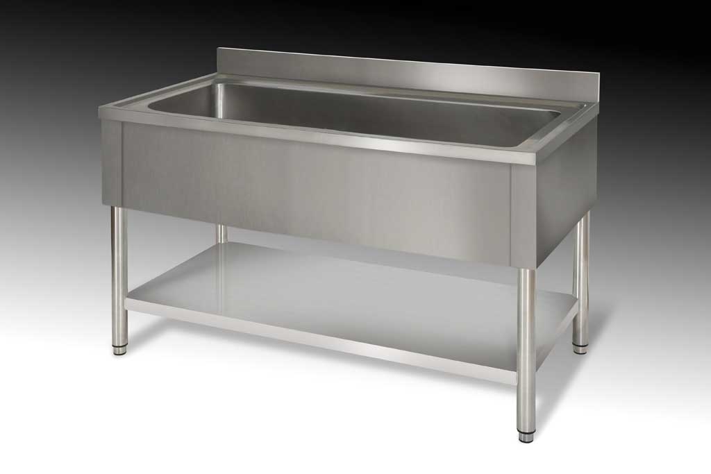 STOCK Topf- und Behälterspüle, 1 Becken,  offener Unterbau mit Grundboden, runde Beine