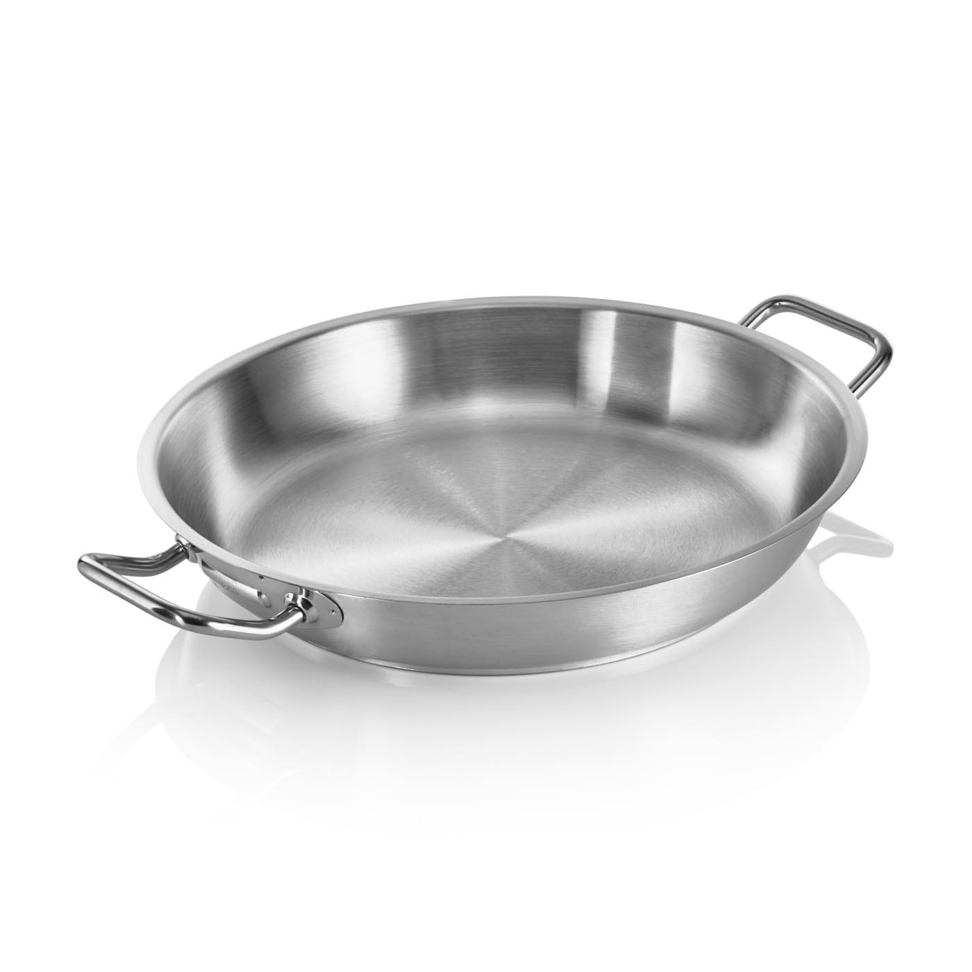 Bratpfanne DeLuxe, Edelstahl, Sandwichboden, Ø 360 mm, Schüttrand, zwei Griffe