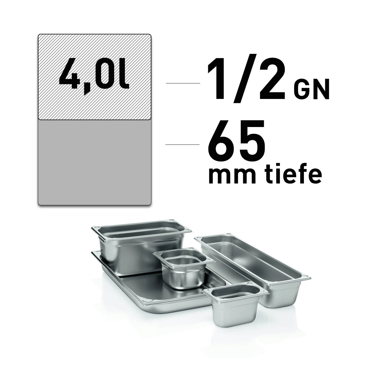 GN Behälter - Edelstahl - GN 1/2 - 65 mm - randverstärkt