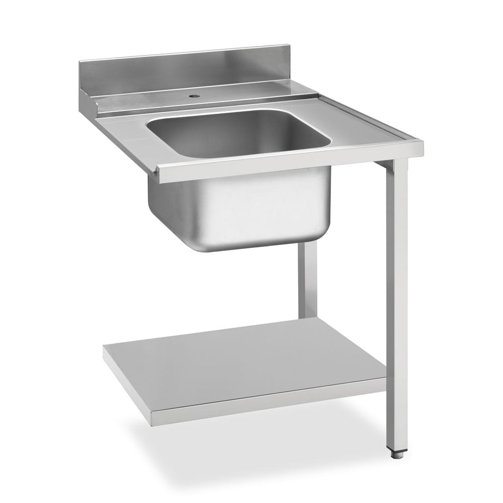 Zulauftisch mit Spülbecken, Grundboden, mit Aufkantung hinten 100mm und Spülbecken