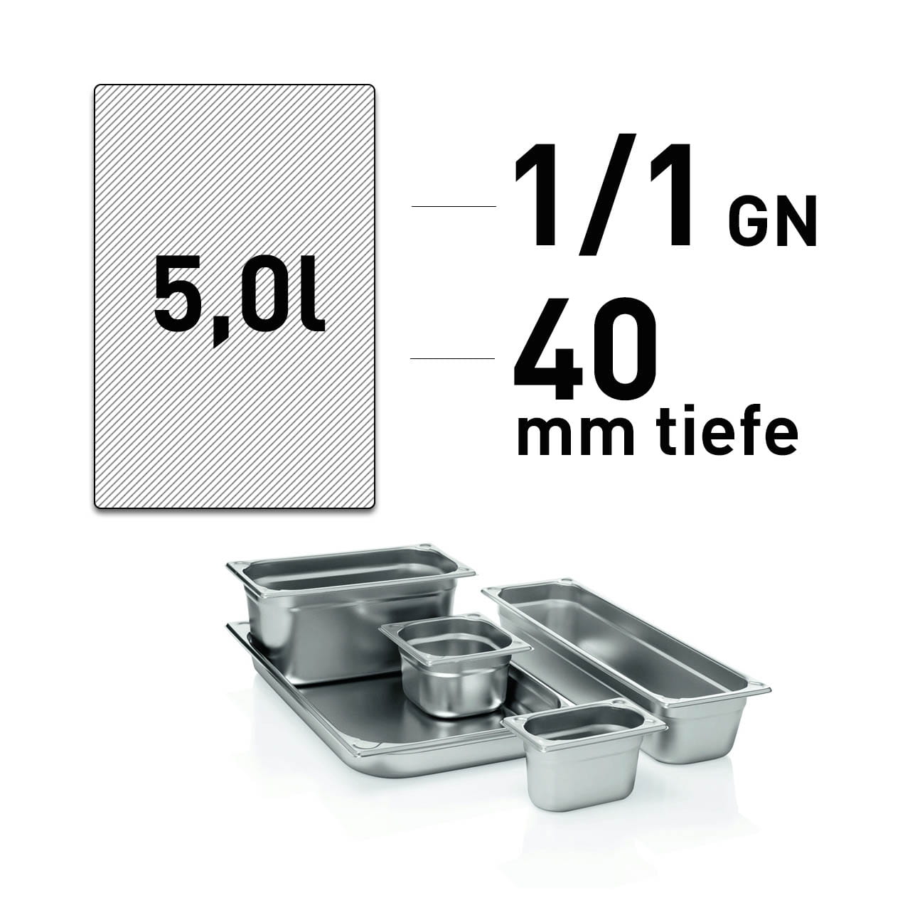 GN Behälter - Edelstahl - GN 1/1 - 40 mm - randverstärkt
