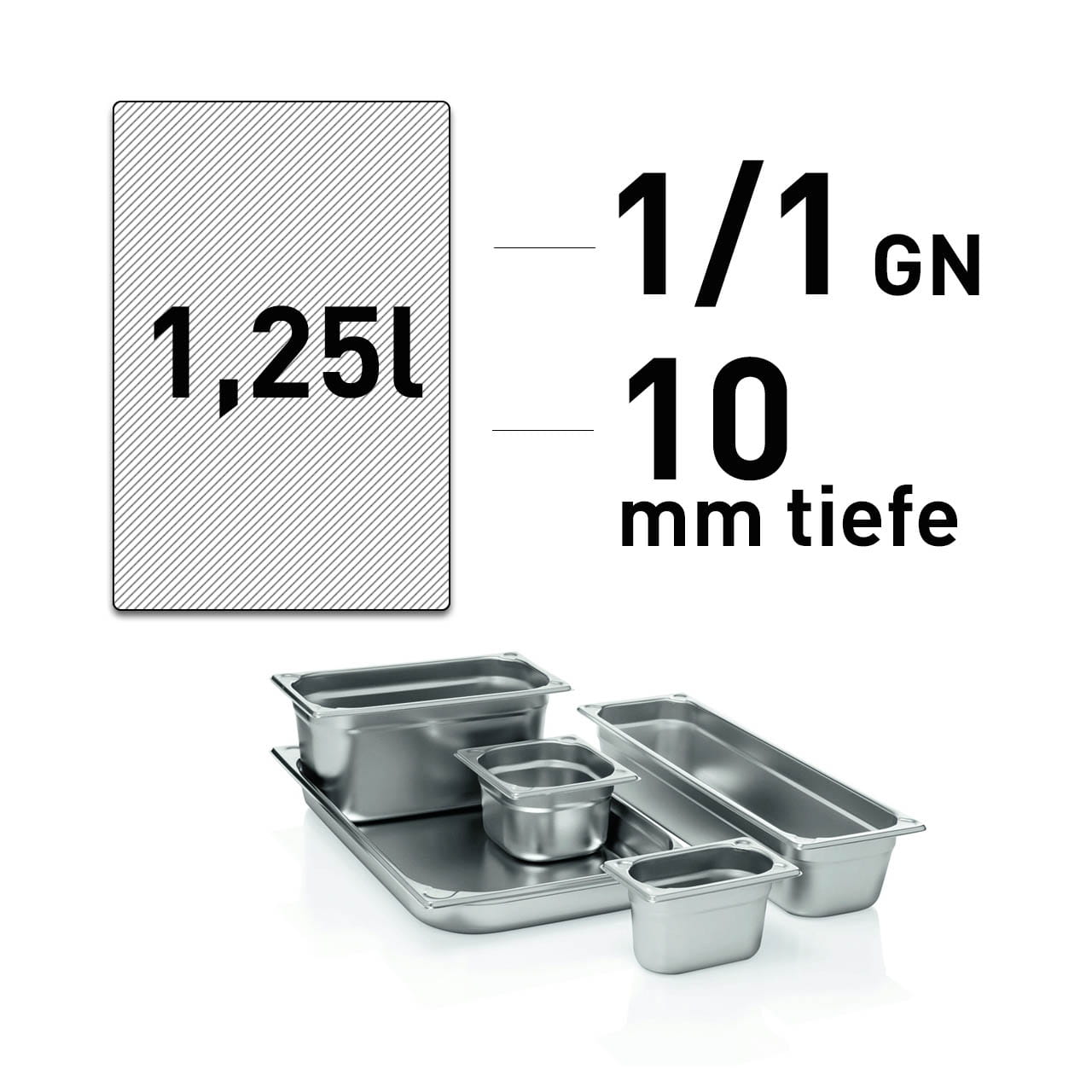 GN Behälter - Edelstahl - GN 1/1 - 10 mm - randverstärkt
