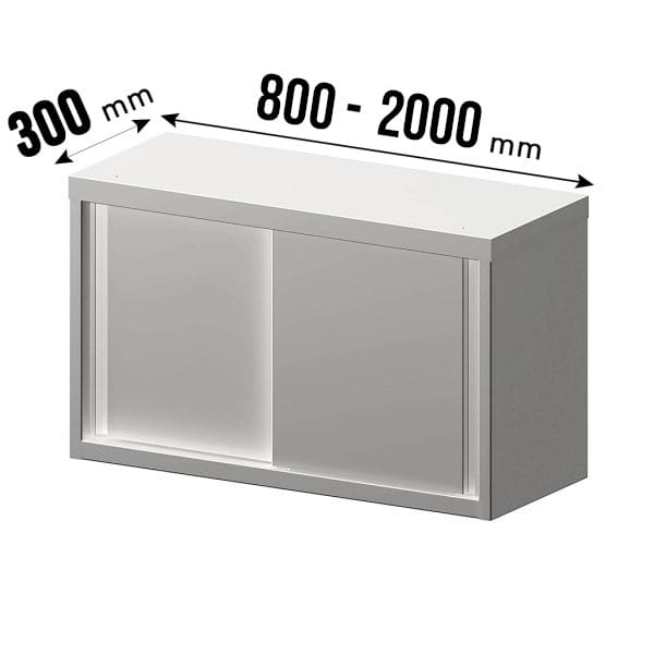 Wandhängeschrank, mit Schiebetüren, Zwischenboden höhenverstellbar, Edelstahl, 300mm Tiefe
