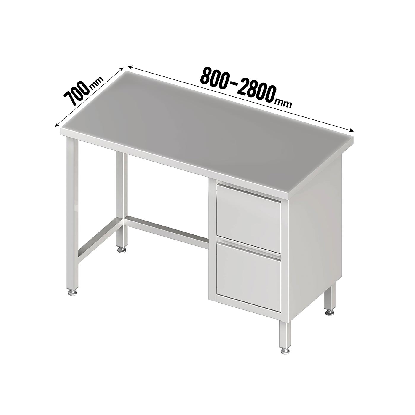 Arbeitstisch ohne Grundboden mit 2er Schubladenblock rechts, Tiefe 700mm