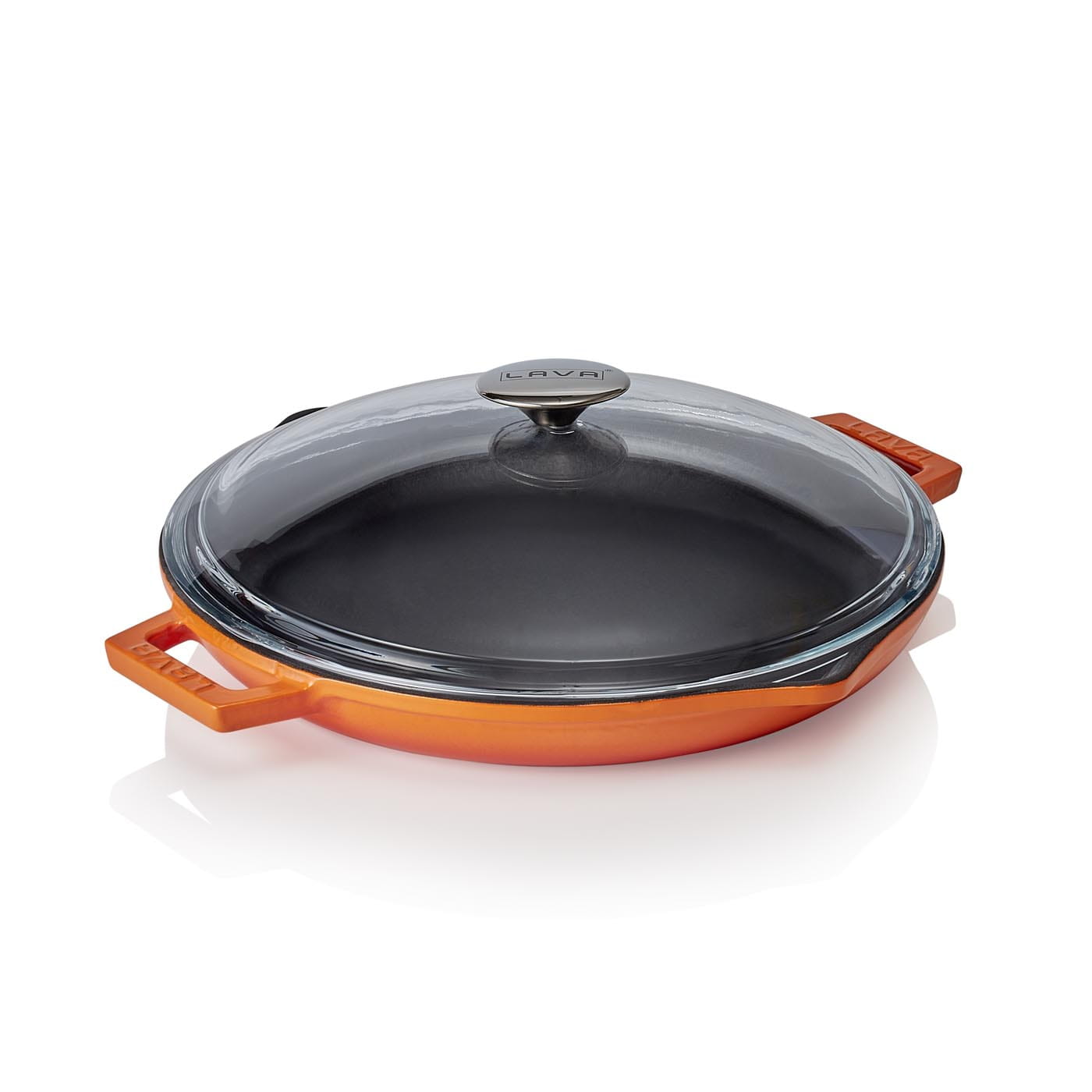 Bratpfanne EisenStil, rund, Ø 315 mm, emailliert, orange, Deckel, 2 angegossene Griffe