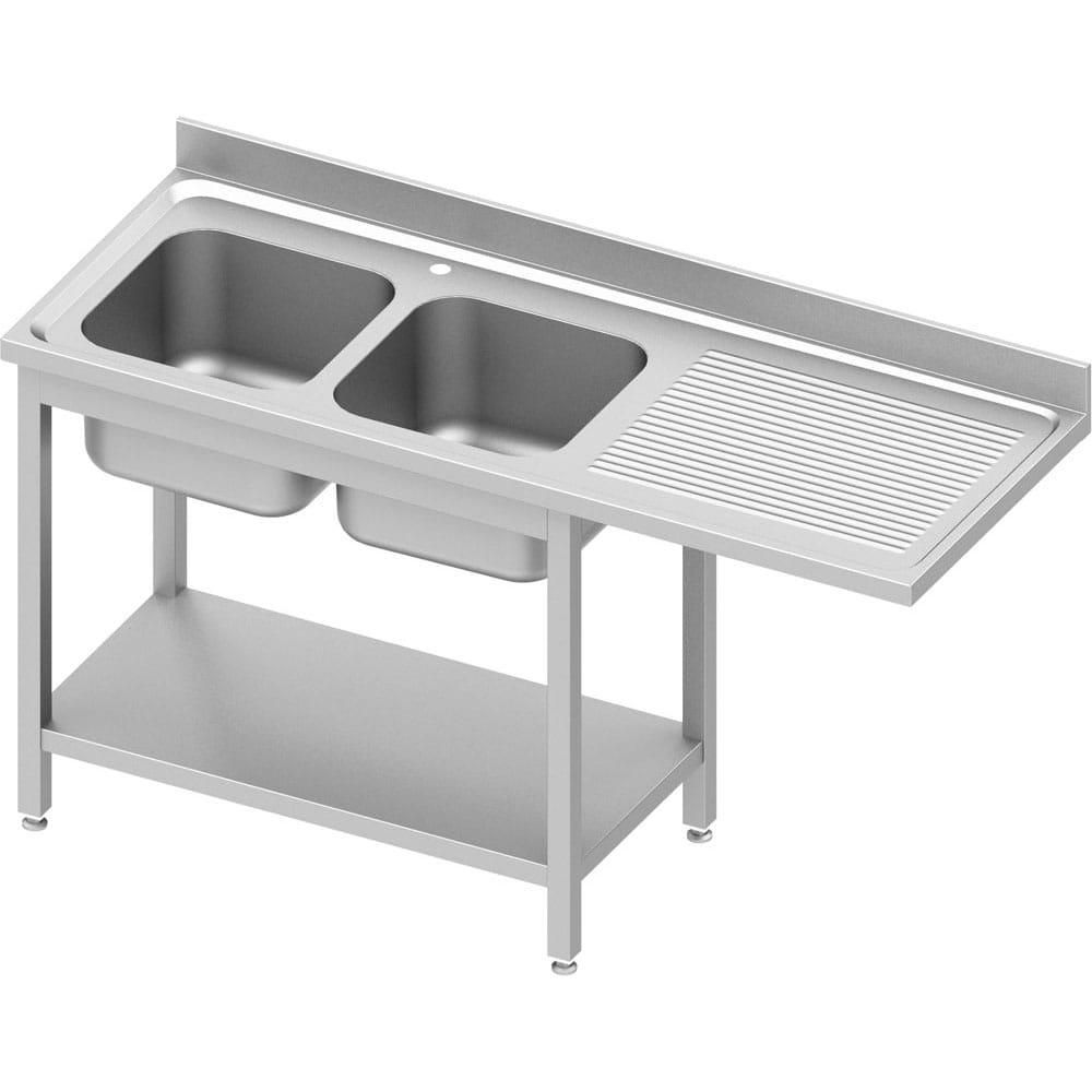 Spültisch ECO mit einem Überstand, Grundboden und zwei Becken links 700mm Tiefe