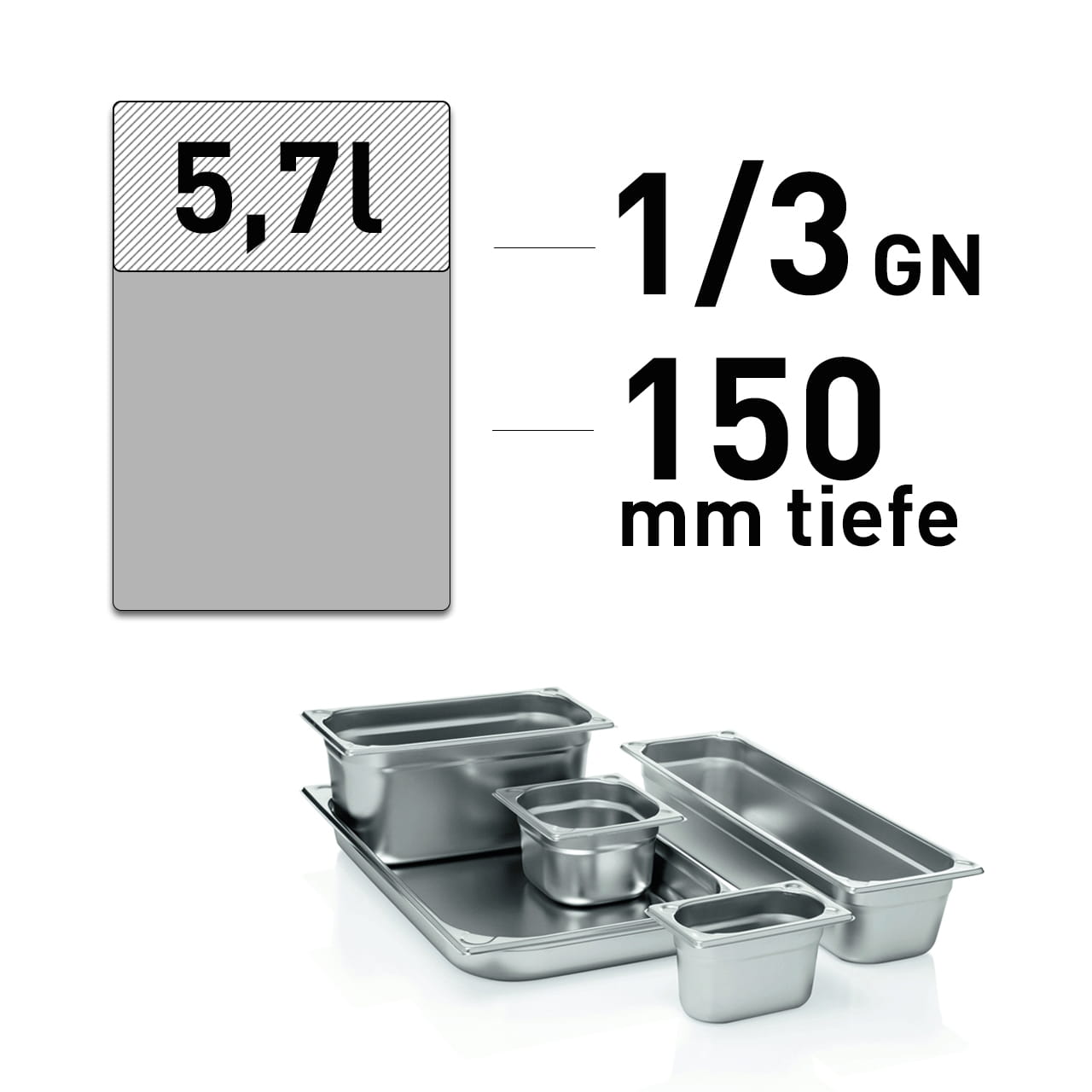 GN Behälter - Edelstahl - GN 1/3 - 150 mm - randverstärkt