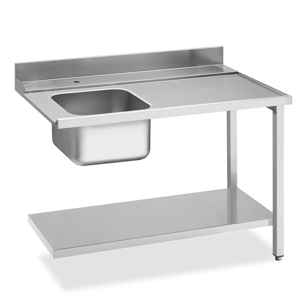 Zulauftisch mit Spülbecken, Grundboden, mit Aufkantung hinten 100mm und Spülbecken