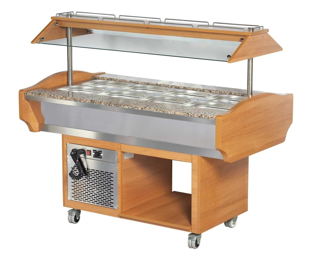 SOLOTEC Kaltbuffet 4/1 GN, +2 / +10°C, mit statischer Kühlung in Walnussoptik