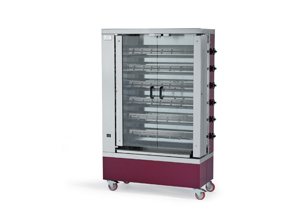 Gas-Hähnchengrill mit Innenbeleuchtung, 6 Spieße für 24 - 30 Hähnchen