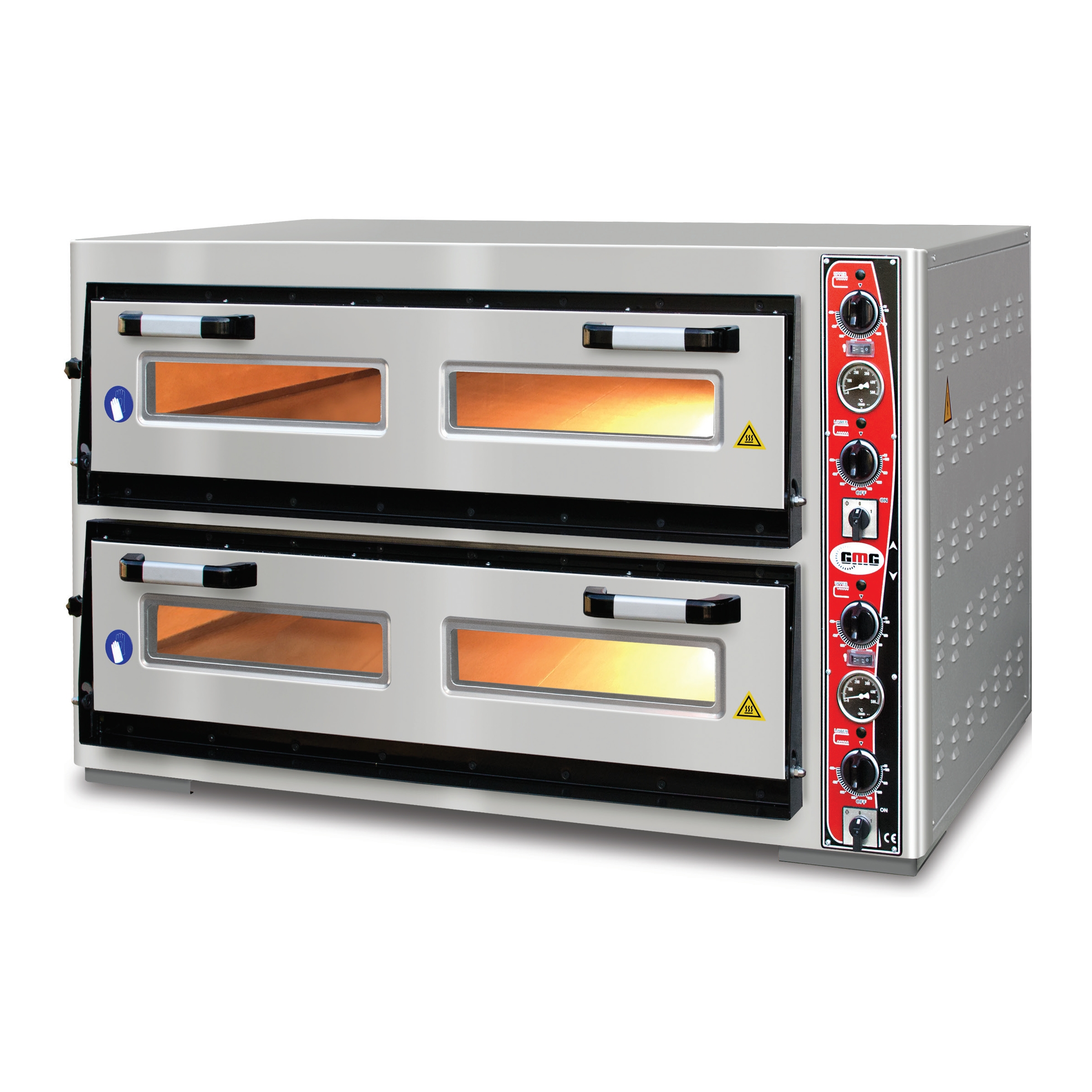 Pizzaofen, 2 Kammern für je 6 Bleche Ø 330 mm, Schamottsteinboden, analoge Temperaturanzeige