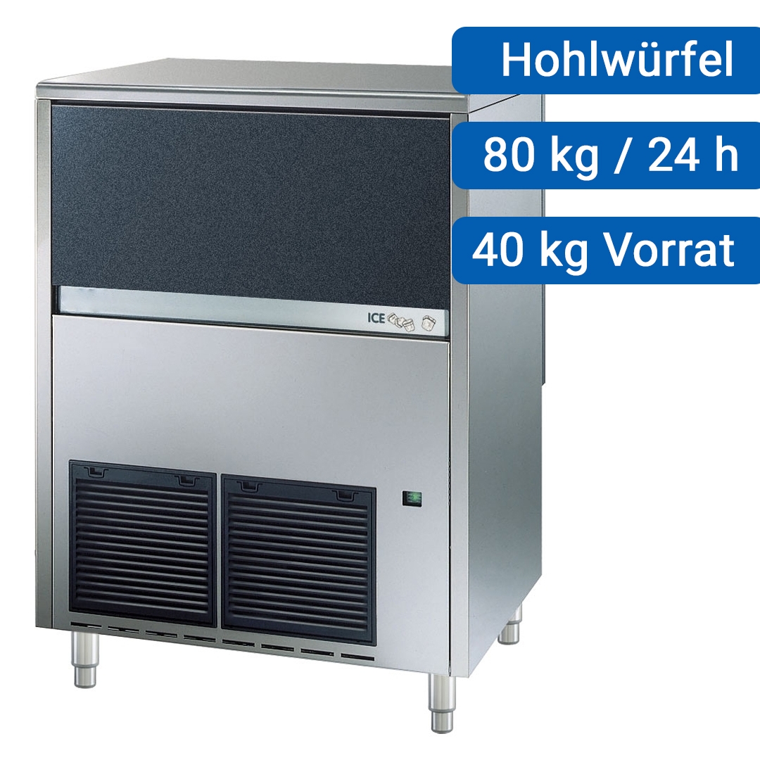 Eiswürfelbereiter luftgekühlt, 80kg/Tag, 40kg Vorrat, Hohlwürfel