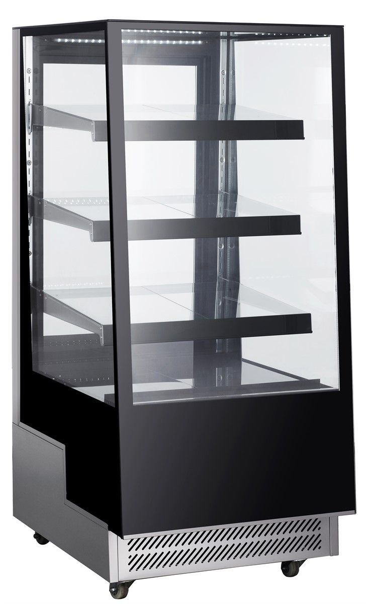 Kühlvitrine, +2 bis +8 °C, Nutzinhalt 300 Liter, Umluftkühlung, schwarz
