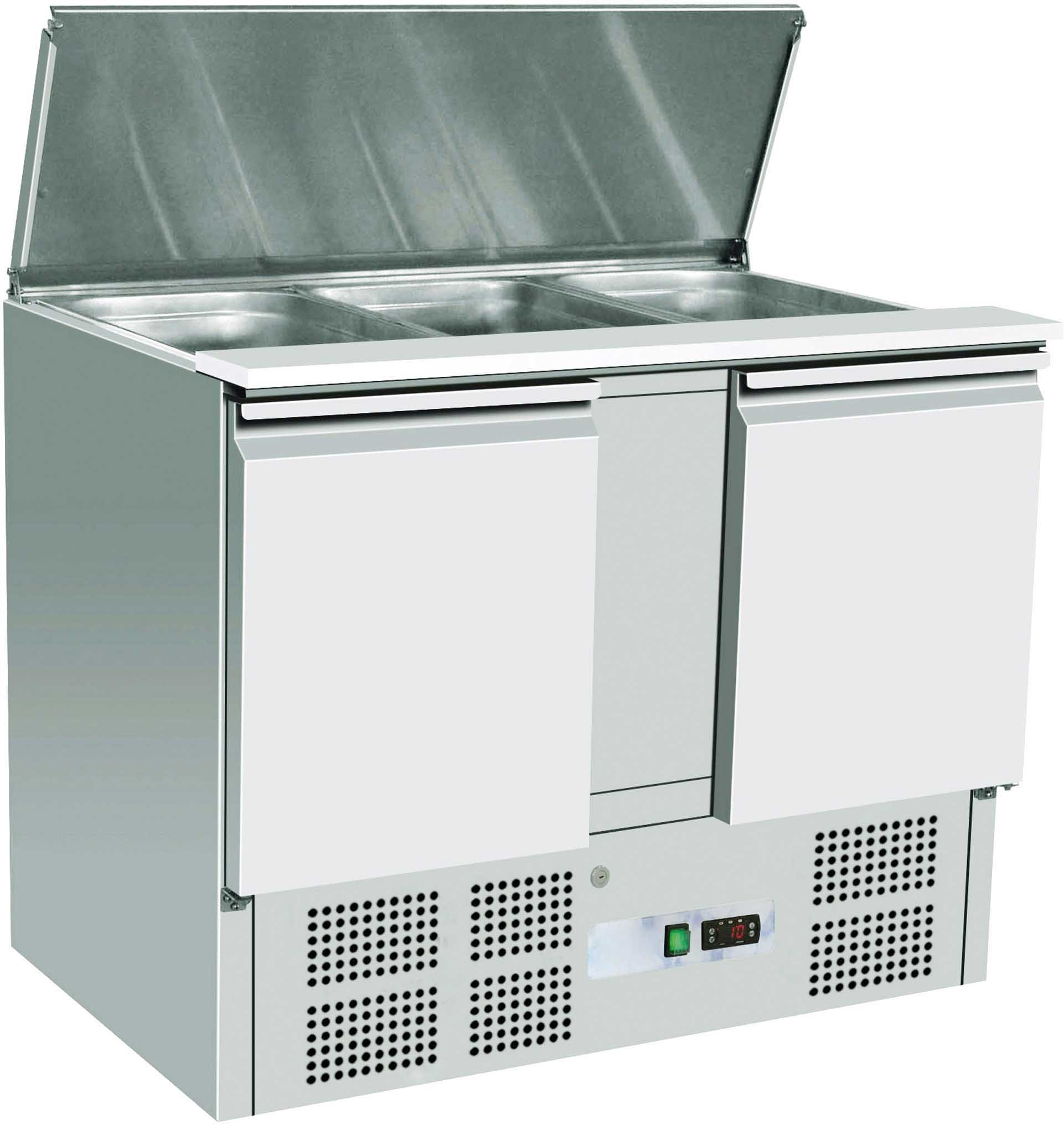 Saladette 302 ltr. mit 2 Türen für 3x GN 1/1-150mm. Umluft, Temperatur +2°C / +8 °C