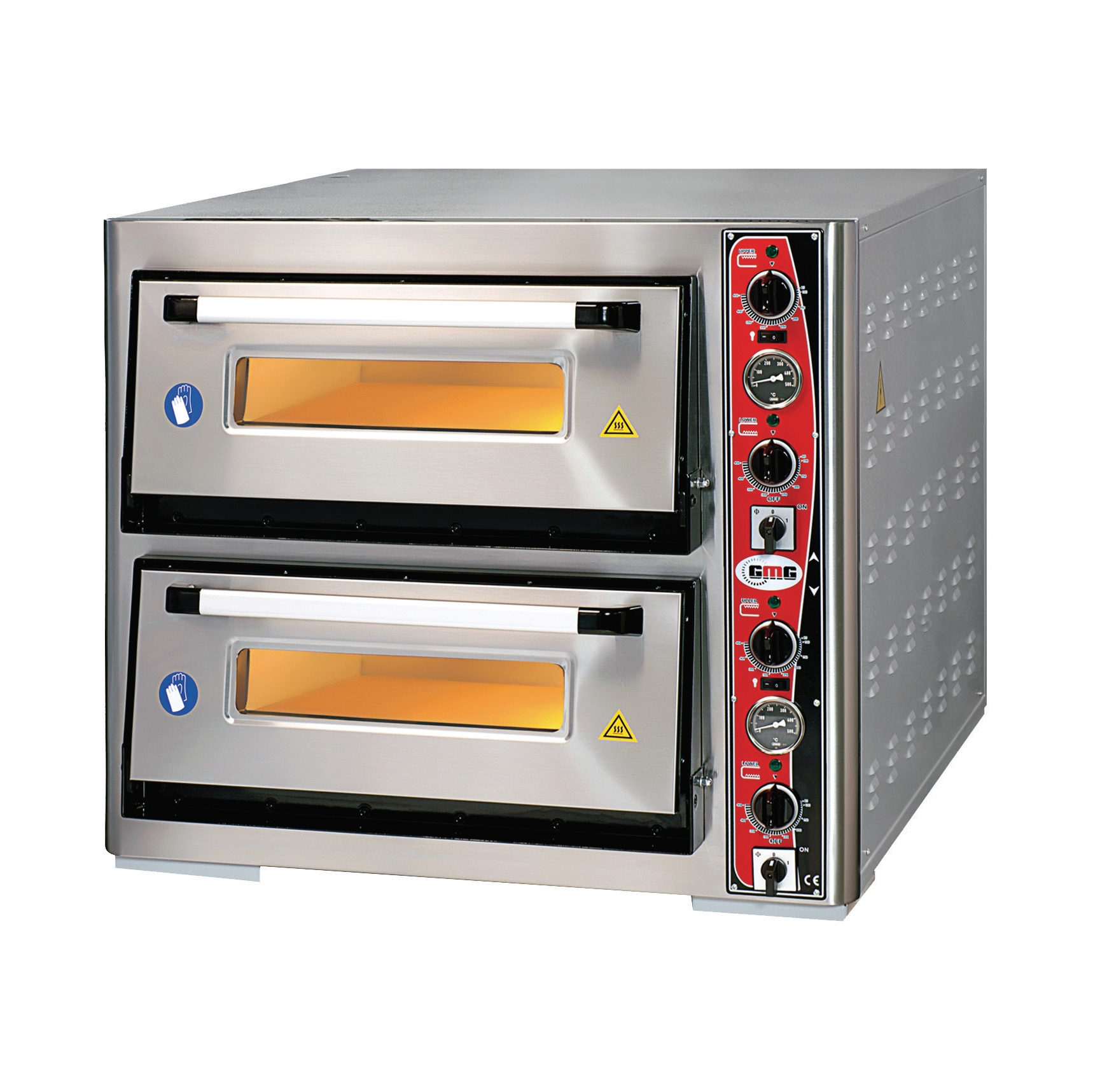 ECCO Pizzaofen, 2 Backkammern für je 4 Bleche Ø 340 mm, Schamottsteinboden,  analoge Temperaturanzei